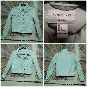 Forever 21 Girls Age 12-13 (152-158cm) Light Blue-Green Denim Type Jean Jacket